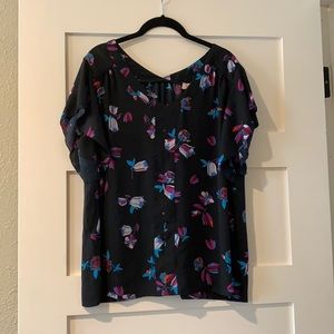 Flutter Sleeve Navy Blouse